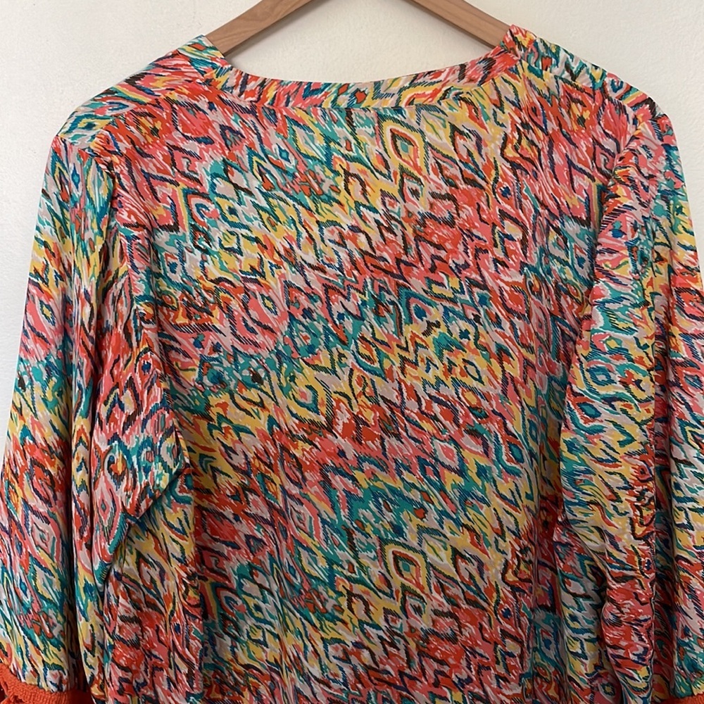 Anthropologie | Uncle Frank | Rainbow Multicolor Kimono Pom Pom Tunic Medium - Picture 7 of 10